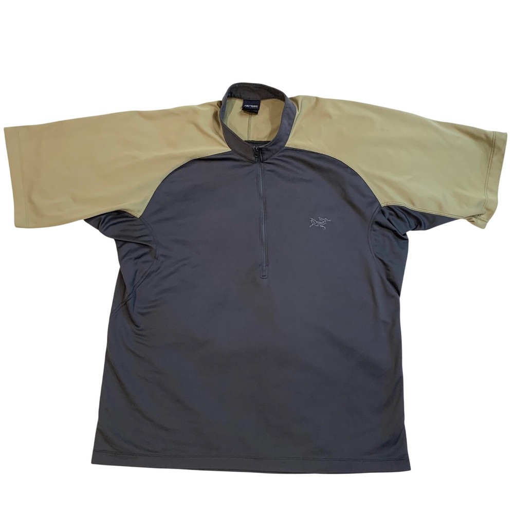 Arcteryx Mens Quarter Zip Short Sleeve Performance Shirt Grey Green Large